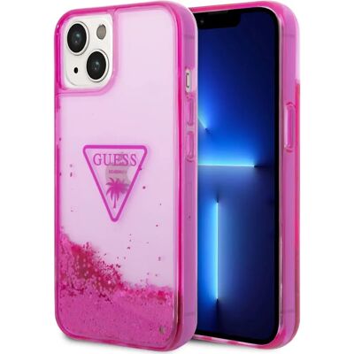 Coque Guess iPhone 14 Fuchsia Glitter - Style Tropical Luxe - Publicité Coque Guess iPhone 14 Fuchsia Glitter - Style Tropical Luxe - Publicité