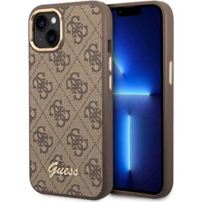 Guess iPhone 14 Plus Braun Faux Leder Vintage Gold Logo Hülle Guess iPhone 14 Plus Braun Faux Leder Vintage Gold Logo Hülle