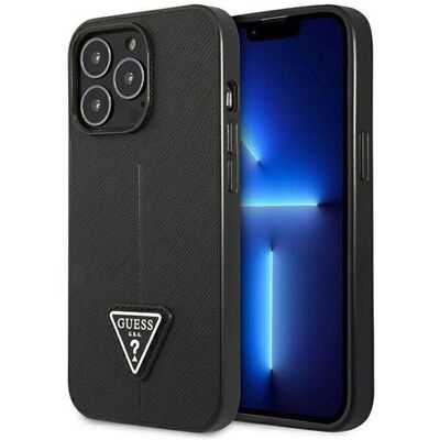 Guess Saffiano Triangle Logo Hülle - iPhone 14 Pro Schwarz Guess Saffiano Triangle Logo Hülle - iPhone 14 Pro Schwarz