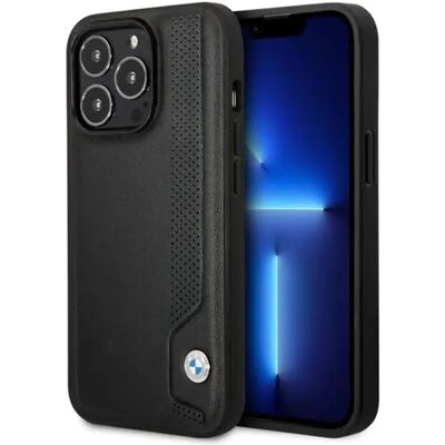 Étui BMW Leather Blue Dots pour iPhone 14 Pro Max - Noir Étui BMW Leather Blue Dots pour iPhone 14 Pro Max - Noir