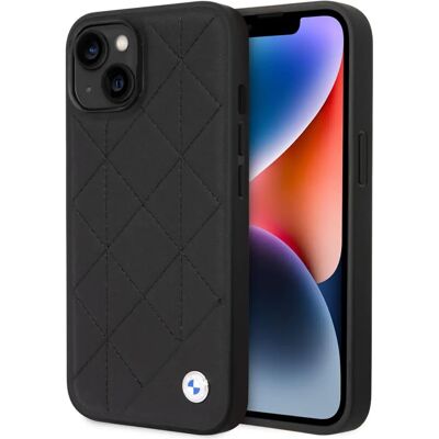 Étui en cuir matelassé BMW pour iPhone 14 - Noir Étui en cuir matelassé BMW pour iPhone 14 - Noir
