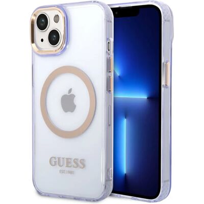 Guess Gold Outline Translucent MagSafe - Hülle für iPhone 14 Violett Guess Gold Outline Translucent MagSafe - Hülle für iPhone 14 Violett