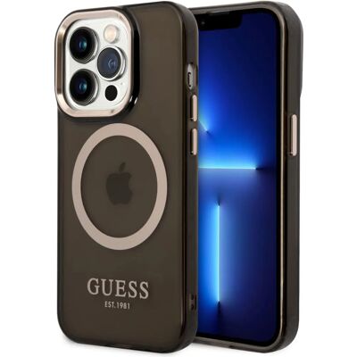 Guess Schwarze Gold Outline Translucente MagSafe Hülle - Smartphone Hülle Guess Schwarze Gold Outline Translucente MagSafe Hülle - Smartphone Hülle