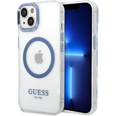 Guess Blau Metal Outline MagSafe Hülle - iPhone 14 Plus & 15 Plus Guess Blau Metal Outline MagSafe Hülle - iPhone 14 Plus & 15 Plus