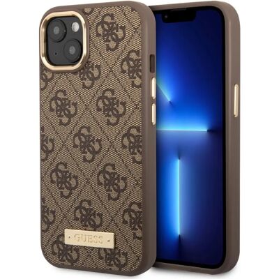 Coque Guess MagSafe pour iPhone 14 Plus - Plaque Métallique Marron Élégante - Publicité Coque Guess MagSafe pour iPhone 14 Plus - Plaque Métallique Marron Élégante - Publicité