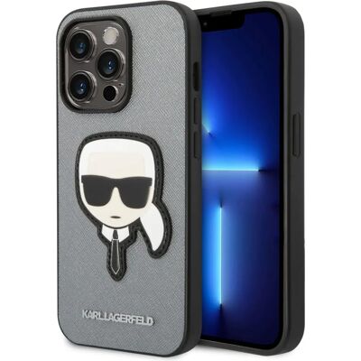 Coque Karl Lagerfeld pour iPhone 14 Pro Max Argent Saffiano Coque Karl Lagerfeld pour iPhone 14 Pro Max Argent Saffiano