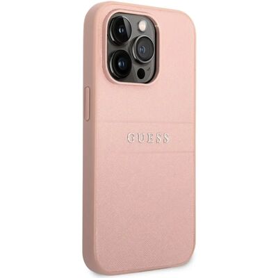 Guess Roze Saffiano Strap iPhone 14 Pro Hoesje - Luxe Bescherming Guess Roze Saffiano Strap iPhone 14 Pro Hoesje - Luxe Bescherming