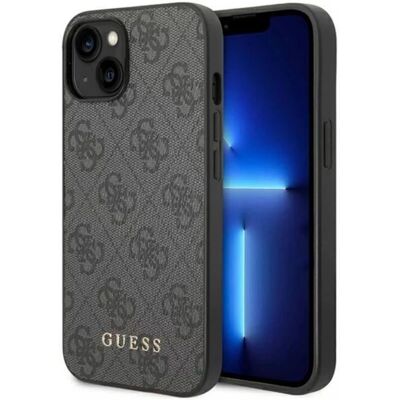 Guess iPhone 14 Hartschale Grau - Luxus Kunstleder Design Guess iPhone 14 Hartschale Grau - Luxus Kunstleder Design