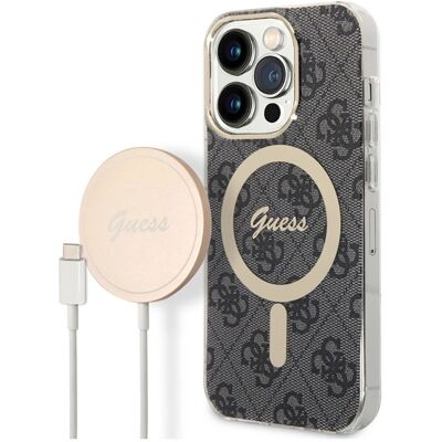 Guess iPhone 14 Pro Max MagSafe Hülle & 15W Ladegerät - Schwarz/Gold Guess iPhone 14 Pro Max MagSafe Hülle & 15W Ladegerät - Schwarz/Gold
