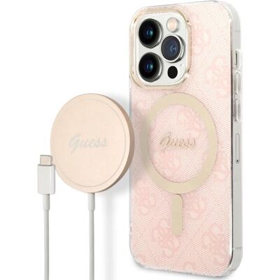 Ensemble coque et chargeur MagSafe rose Guess pour iPhone 14 Pro Max - Publicité Ensemble coque et chargeur MagSafe rose Guess pour iPhone 14 Pro Max - Publicité