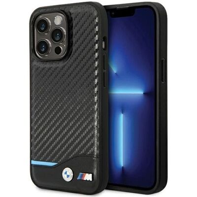 BMW Étui iPhone 13 Pro Cuir et Carbone Bleu - Publicité BMW Étui iPhone 13 Pro Cuir et Carbone Bleu - Publicité