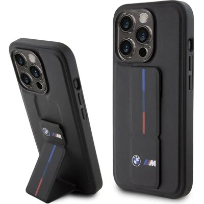Coque BMW pour iPhone 15 Pro Max - Cuir Noir, Support, Luxe Coque BMW pour iPhone 15 Pro Max - Cuir Noir, Support, Luxe