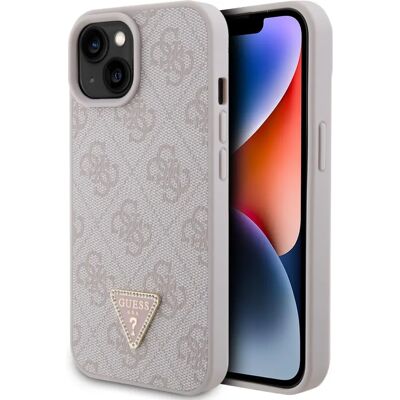 Guess iPhone 15 Světle Růžové Kožené Trojúhelníkové Strass Pouzdro Guess iPhone 15 Světle Růžové Kožené Trojúhelníkové Strass Pouzdro