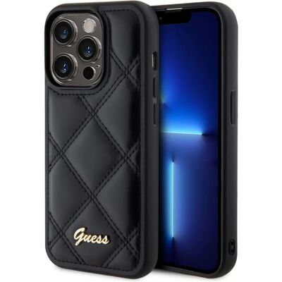 Coque Guess HardCase avec logo en métal matelassé pour Apple iPhone 15 Pro noir Coque Guess HardCase avec logo en métal matelassé pour Apple iPhone 15 Pro noir