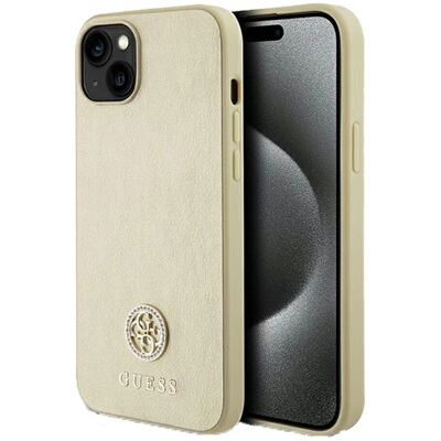 Coque en Cuir Guess 4G Logo Métal - Or pour iPhone 15 - Publicité Coque en Cuir Guess 4G Logo Métal - Or pour iPhone 15 - Publicité
