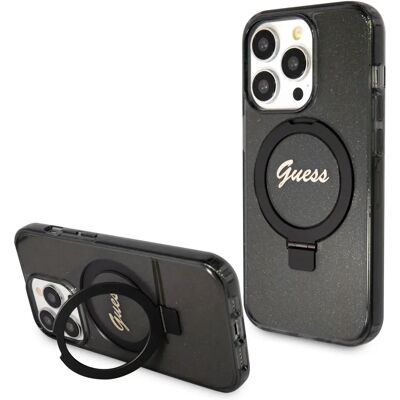 Guess Schwarze iPhone 15 Pro Max MagSafe Ring Ständer Elegante Hülle Guess Schwarze iPhone 15 Pro Max MagSafe Ring Ständer Elegante Hülle