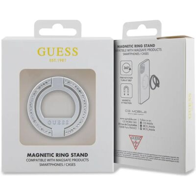 Guess MagSafe Ring Stand mit Strasssteinen - Smartphone Halter, Ständer, Silber Guess MagSafe Ring Stand mit Strasssteinen - Smartphone Halter, Ständer, Silber