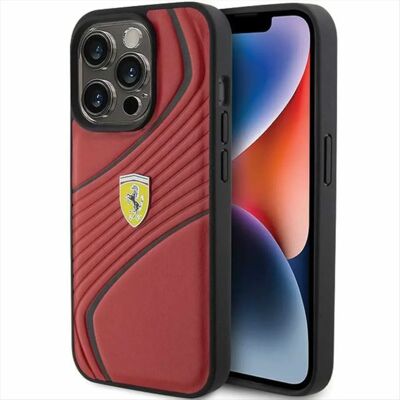 Ferrari iPhone 15 Pro Rote Twist Metal Logo Hülle Ferrari iPhone 15 Pro Rote Twist Metal Logo Hülle