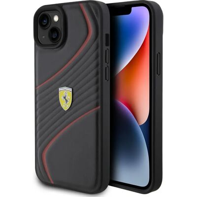 Ferrari iPhone 15 Plus Twist Metal Logo Hartschale - Schwarz Ferrari iPhone 15 Plus Twist Metal Logo Hartschale - Schwarz