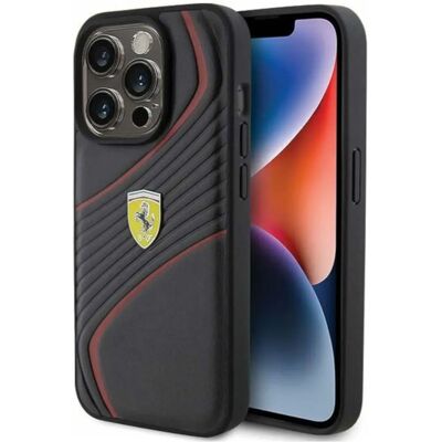 Ferrari iPhone 15 Pro Twist Metal Logo - Fekete Ferrari iPhone 15 Pro Twist Metal Logo - Fekete