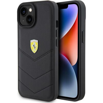 Ferrari iPhone 15 Steppiges Metall-Logo Hülle - Handyhülle Ferrari iPhone 15 Steppiges Metall-Logo Hülle - Handyhülle