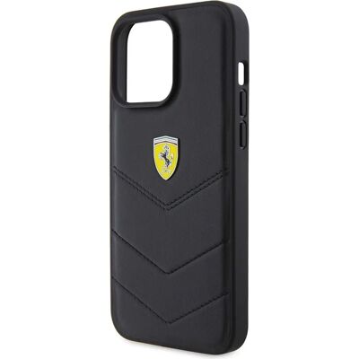 Ferrari iPhone 15 Pro Tasche mit Steppmuster und Metalllogo Ferrari iPhone 15 Pro Tasche mit Steppmuster und Metalllogo