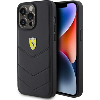 Ferrari iPhone 15 Pro Max Hülle - Steppiges Metalllogo - Schwarz Ferrari iPhone 15 Pro Max Hülle - Steppiges Metalllogo - Schwarz