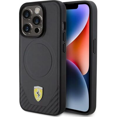 Ferrari iPhone 15 Pro Carbon Metal Logo MagSafe Hülle - Schwarz Ferrari iPhone 15 Pro Carbon Metal Logo MagSafe Hülle - Schwarz