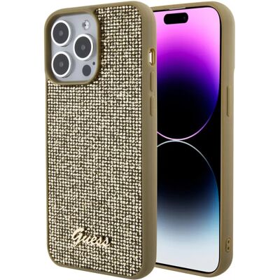 Guess Gold iPhone 15 Pro Max Hülle - Disco Metal Script Guess Gold iPhone 15 Pro Max Hülle - Disco Metal Script