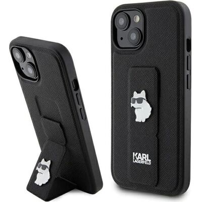 Karl Lagerfeld Schwarze Saffiano Leder iPhone Hülle mit Choupette Motiv Karl Lagerfeld Schwarze Saffiano Leder iPhone Hülle mit Choupette Motiv