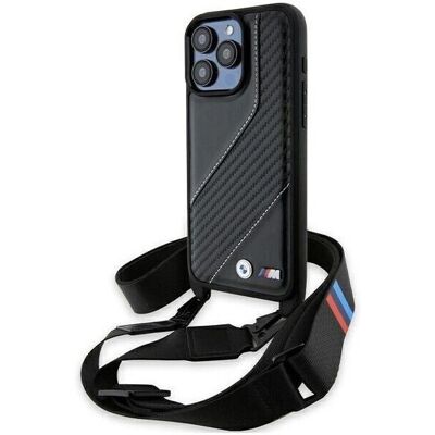 Coque dure BMW iPhone 15 Pro avec Rayure en Carbone et Sangle - Smartphone Coque dure BMW iPhone 15 Pro avec Rayure en Carbone et Sangle - Smartphone