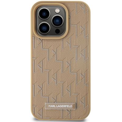 Coque Karl Lagerfeld Beige pour iPhone 14 Pro Max MagSafe - Monogramme & Logo Métallique Coque Karl Lagerfeld Beige pour iPhone 14 Pro Max MagSafe - Monogramme & Logo Métallique