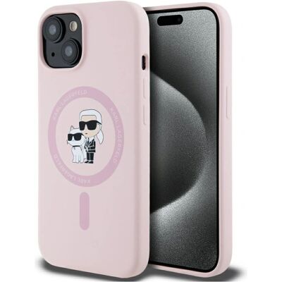 Υφασμάτινη θήκη σε σιλικόνη Karl Lagerfeld Karl&Choupette Magsafe για iPhone 15 Plus - Ροζ Υφασμάτινη θήκη σε σιλικόνη Karl Lagerfeld Karl&Choupette Magsafe για iPhone 15 Plus - Ροζ