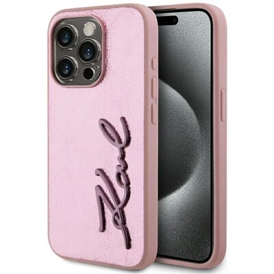Custodia Karl Lagerfeld Rosa per iPhone 15 Pro Max - Logo Signature Custodia Karl Lagerfeld Rosa per iPhone 15 Pro Max - Logo Signature