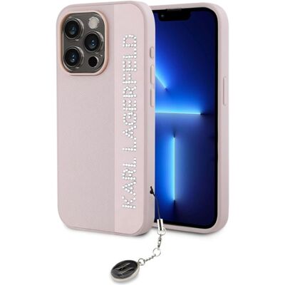 Funda Rosa Karl Lagerfeld para iPhone 15 Pro Max - Piedras Saffiano y Charm Funda Rosa Karl Lagerfeld para iPhone 15 Pro Max - Piedras Saffiano y Charm