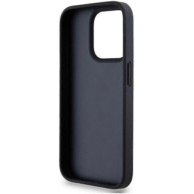 Coque en cuir mono rayures et logo métallique DKNY pour iPhone 14 Pro - Noir Coque en cuir mono rayures et logo métallique DKNY pour iPhone 14 Pro - Noir