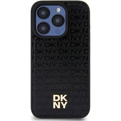 Coque en cuir monogramme DKNY pour iPhone 15 Pro Max - Noir Coque en cuir monogramme DKNY pour iPhone 15 Pro Max - Noir