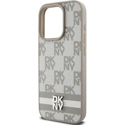 DKNY iPhone 14 Pro Beiges Leder Karo und Streifen Hülle DKNY iPhone 14 Pro Beiges Leder Karo und Streifen Hülle
