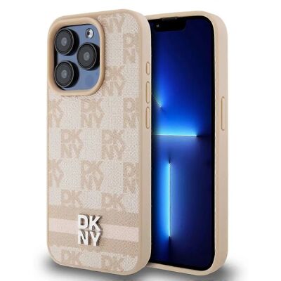 Étui DKNY Rose en Cuir avec Carreaux et Rayures pour iPhone 14 Pro - Publicité Étui DKNY Rose en Cuir avec Carreaux et Rayures pour iPhone 14 Pro - Publicité