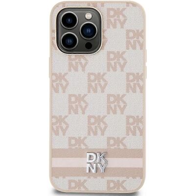 DKNY Modell iPhone 15 Pro Max Pink Leder Kariert & Streifen Hülle DKNY Modell iPhone 15 Pro Max Pink Leder Kariert & Streifen Hülle