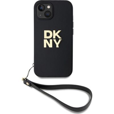 Coque en Cuir avec Logo en Pile et Bracelet de Poignet DKNY pour iPhone 13 Noir Coque en Cuir avec Logo en Pile et Bracelet de Poignet DKNY pour iPhone 13 Noir