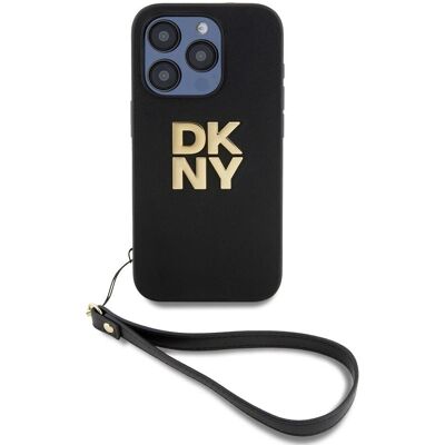 DKNY Schwarze iPhone 14 Pro Hülle mit Handgelenkband DKNY Schwarze iPhone 14 Pro Hülle mit Handgelenkband