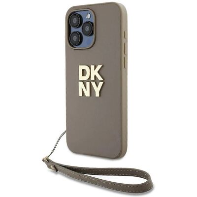 DKNY iPhone 14 Pro Max Hülle - Beige - mit Metall-Logo & Handgelenk DKNY iPhone 14 Pro Max Hülle - Beige - mit Metall-Logo & Handgelenk