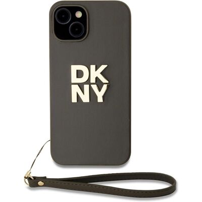DKNY iPhone 13 Braun Leder Stack Logo Armband Hülle - Handyhülle DKNY iPhone 13 Braun Leder Stack Logo Armband Hülle - Handyhülle