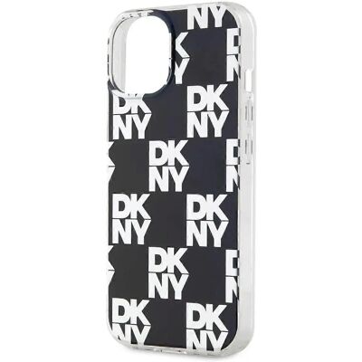 DKNY Zwarte iPhone 15 Hoes - Stijlvol Geruit Motief DKNY Zwarte iPhone 15 Hoes - Stijlvol Geruit Motief