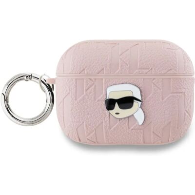 Étui Rose Karl Lagerfeld pour AirPods Pro 2 - Monogramme & Tête de Karl - Publicité Étui Rose Karl Lagerfeld pour AirPods Pro 2 - Monogramme & Tête de Karl - Publicité