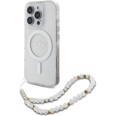 Guess IML Glitter Beads Strap MagSafe Telefoonhoesje - Transparant Guess IML Glitter Beads Strap MagSafe Telefoonhoesje - Transparant