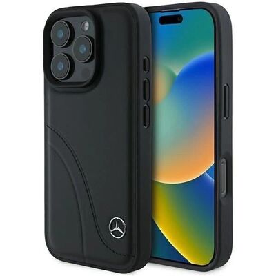 Mercedes iPhone 16 Pro Leather Hardcase - Curved Stitches Mercedes iPhone 16 Pro Leather Hardcase - Curved Stitches