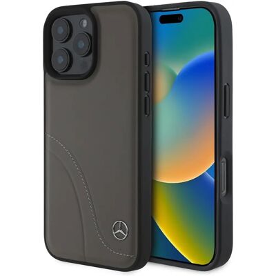 Mercedes iPhone 16 Pro Max Lederhülle - Gebogene Nähte Mercedes iPhone 16 Pro Max Lederhülle - Gebogene Nähte
