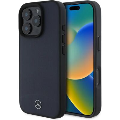 Mercedes iPhone 16 Pro Max Case - Textured and Plain Leather - Navy Mercedes iPhone 16 Pro Max Case - Textured and Plain Leather - Navy
